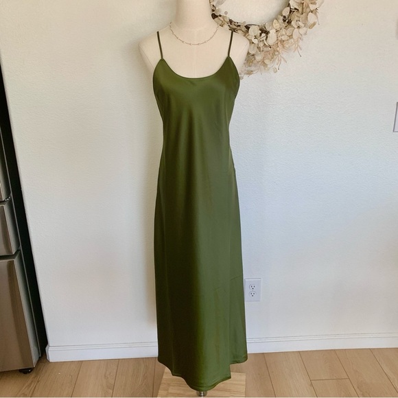 victoria's secret green slip dress Vintage 90s Victoria's Secret Gold Label Evergreen Silk Slip Dress main image 0